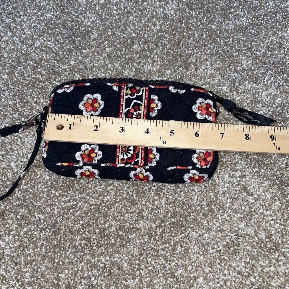 Vera Bradley wallet wristlet black floral print quilted  rectangular 2 pockets